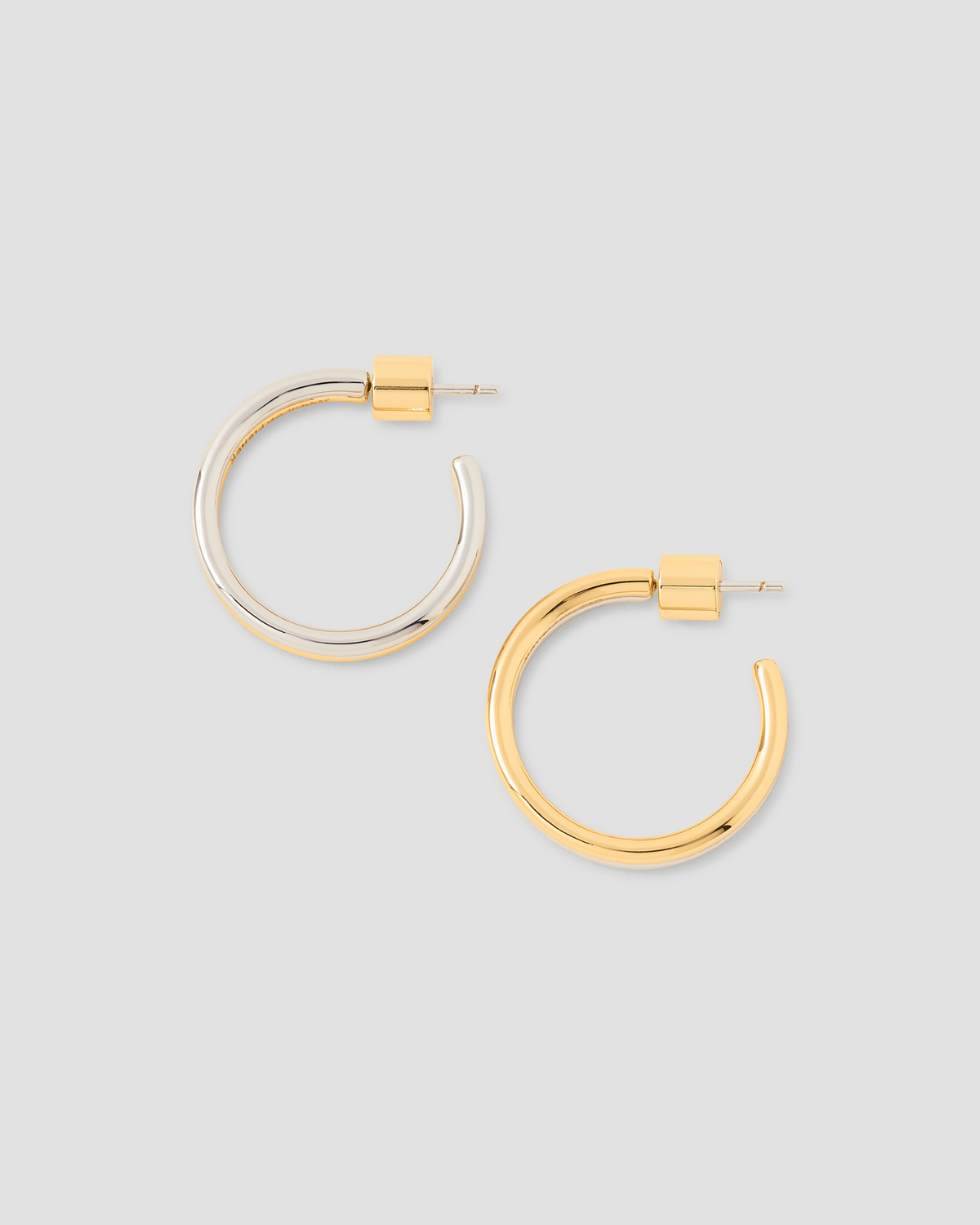 Two Tone Thread Micro Huggies earring - front view | gold hoop earrings