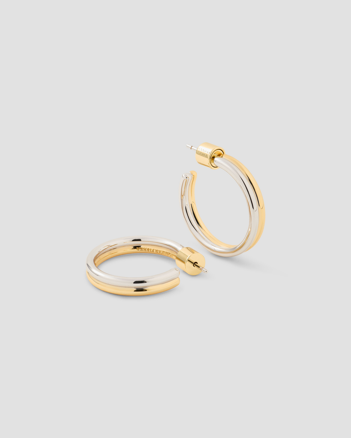 Two Tone Thread Micro Huggies earring - styled on model | gold hoop earrings