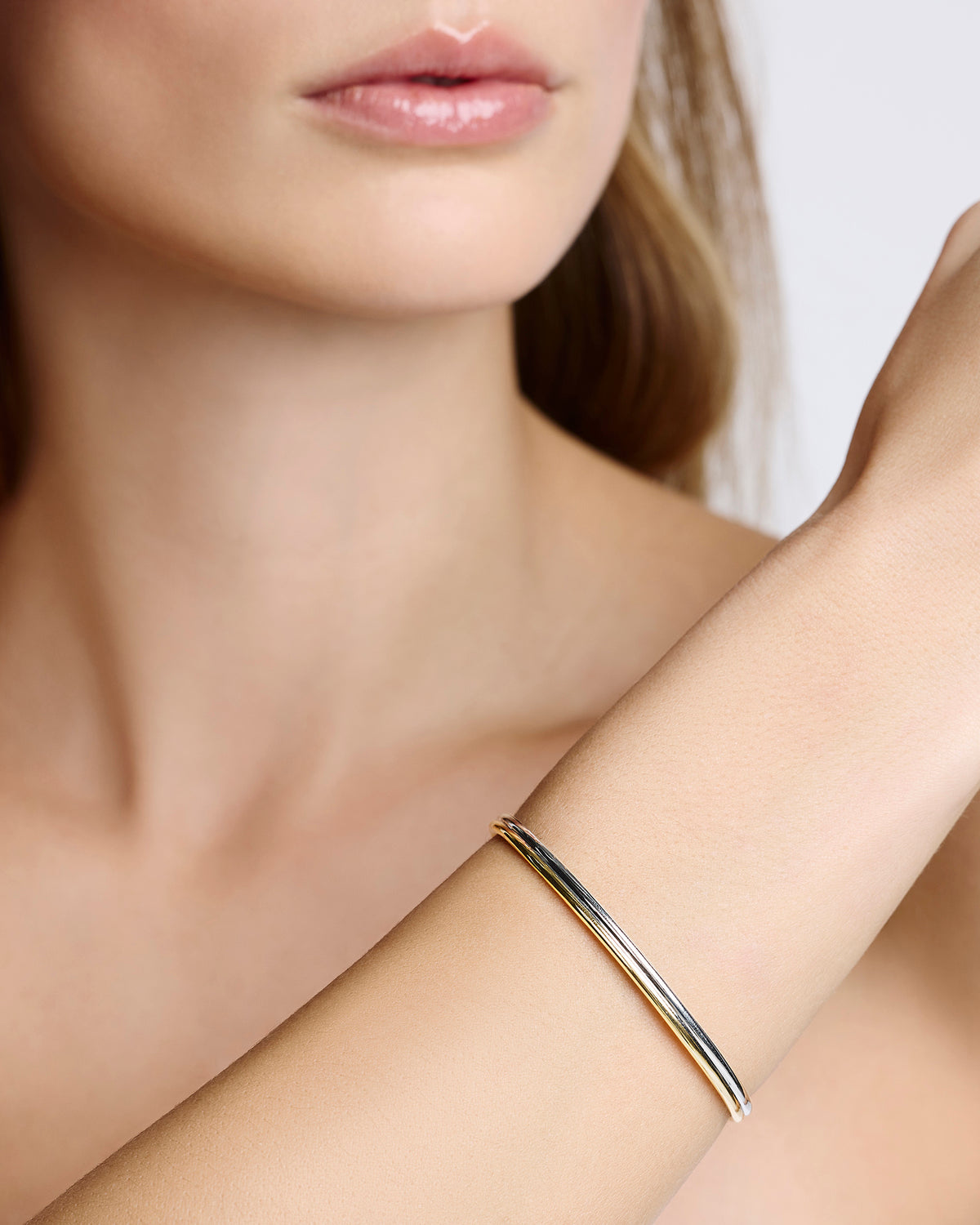 Two Tone Thread Cuff bracelet - close-up detail | real gold bracelet for women