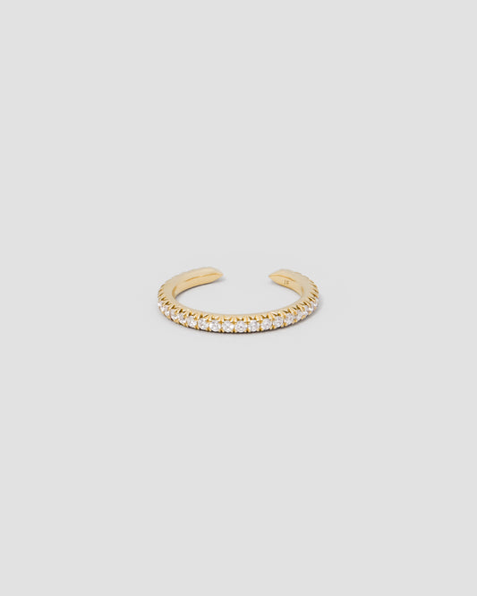 Wedding Pin Ring with Pavé White Diamonds in 18K Yellow Gold