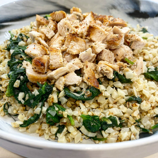 THE EASIEST MOST VERSATILE CHICKEN WITH GARLIC BUTTER SPINACH CAULIFLOWER RICE