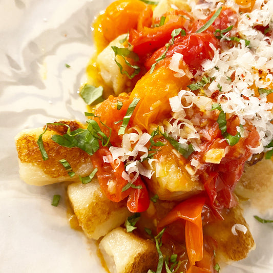 Cherry Tomato Sauce Over Cauliflower Gnocchi