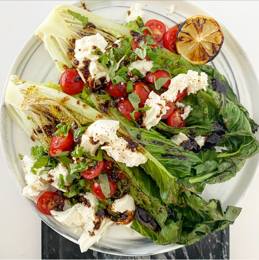 GRILLED ROMAINE SALAD WITH MOZARELLA AND TOMATO