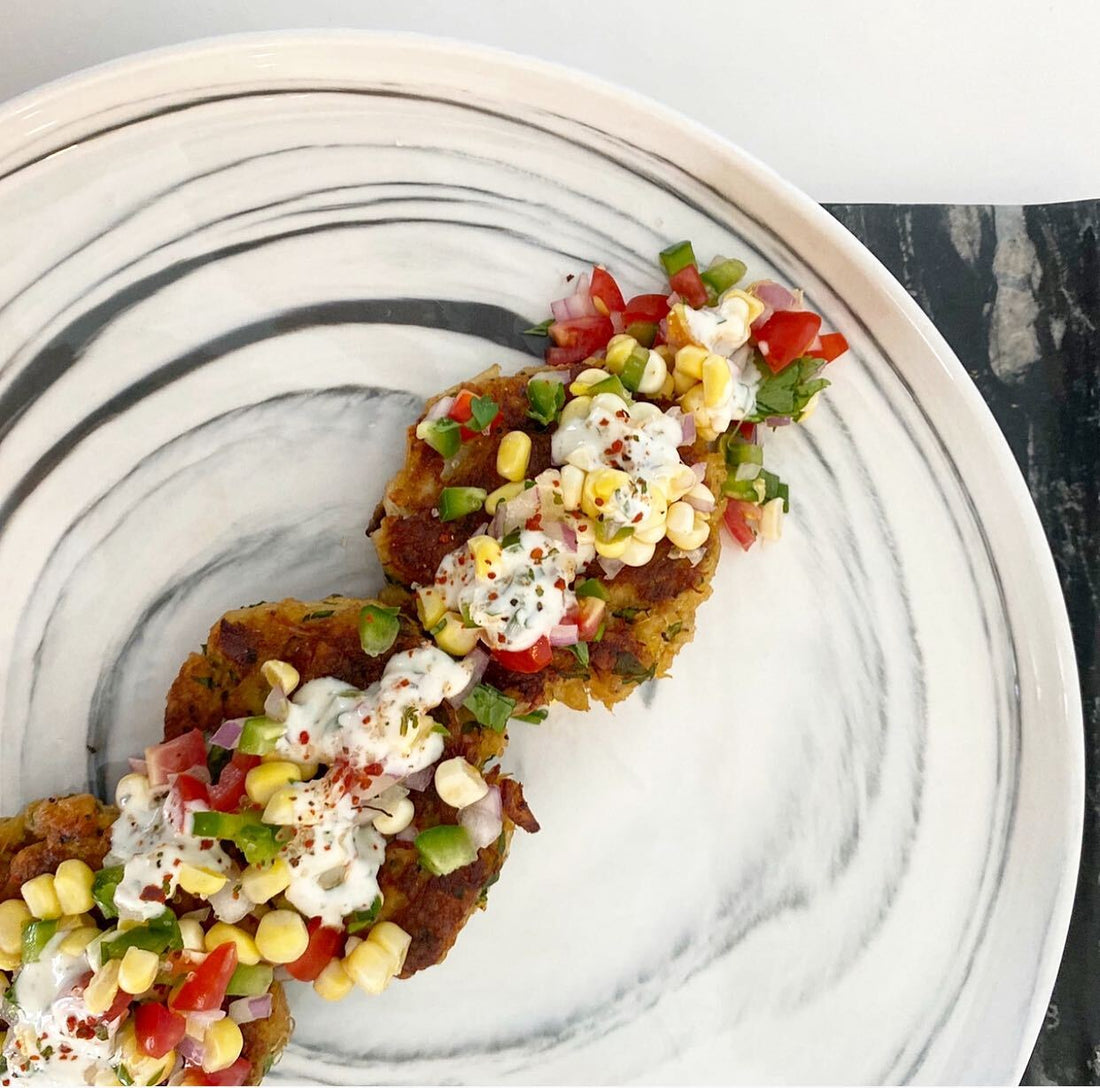 MAYO + GLUTEN FREE CRAB CAKES WITH FRESH CORN SALSA