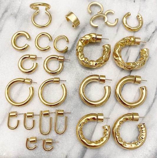 BRASS-GOLD-EAR-CUFFS-MINI-HOOPS