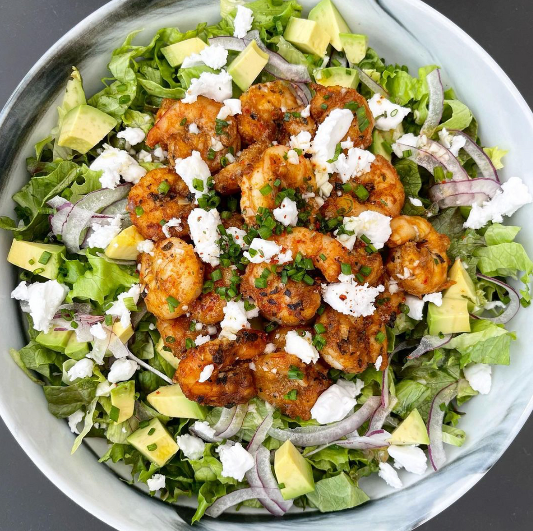 BLACKENED SHRIMP SALAD WITH EASY GARLIC LIME VINAIGRETTE