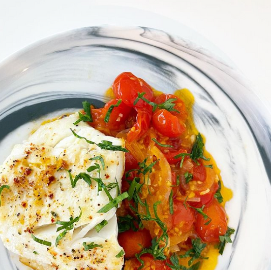 CLEAN FISH WITH BURST CHERRY TOMATO SAUCE