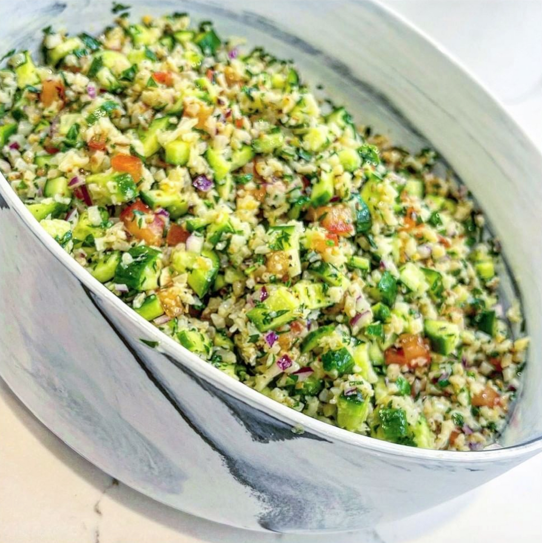 Mediterranean Garlic Chicken with Grain Free Cauliflower Tabbouleh