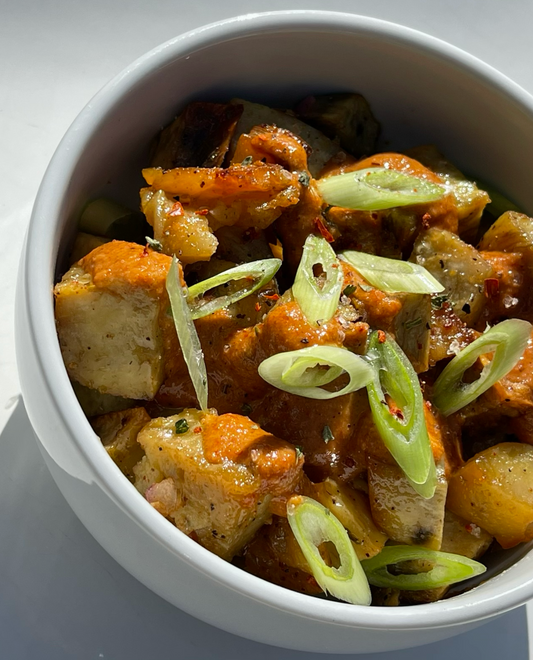 Roasted Sweet Potatoes With Spicy Chili Tahini Sauce