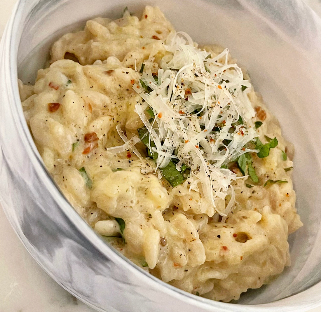 Dairy and Grain Free Creamy Cozy Sundried Tomato Orzo