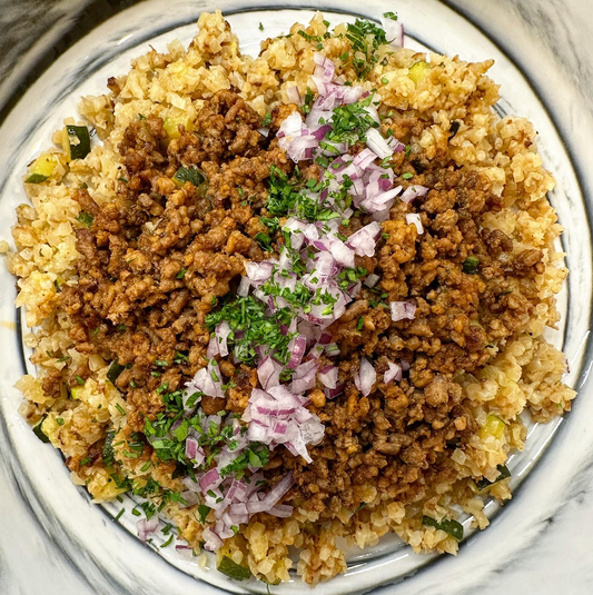 Comfy Cozy Deconstructed Meatloaf Over Cauliflower Rice