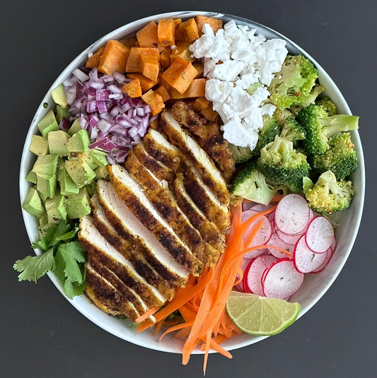 Curry Chicken Salad with Sweet Potato and Broccoli