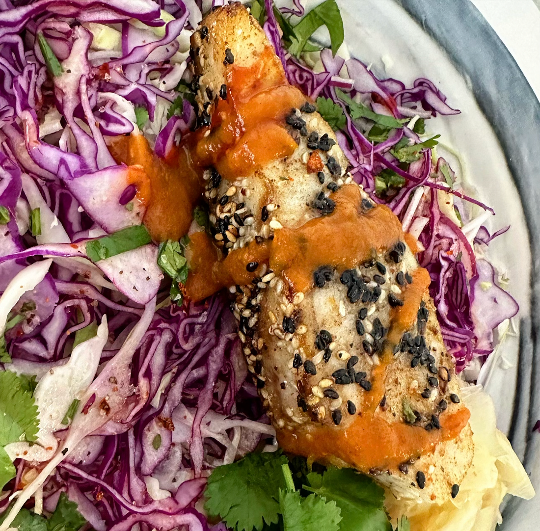 Sesame Crusted Cod with Spicy Slaw