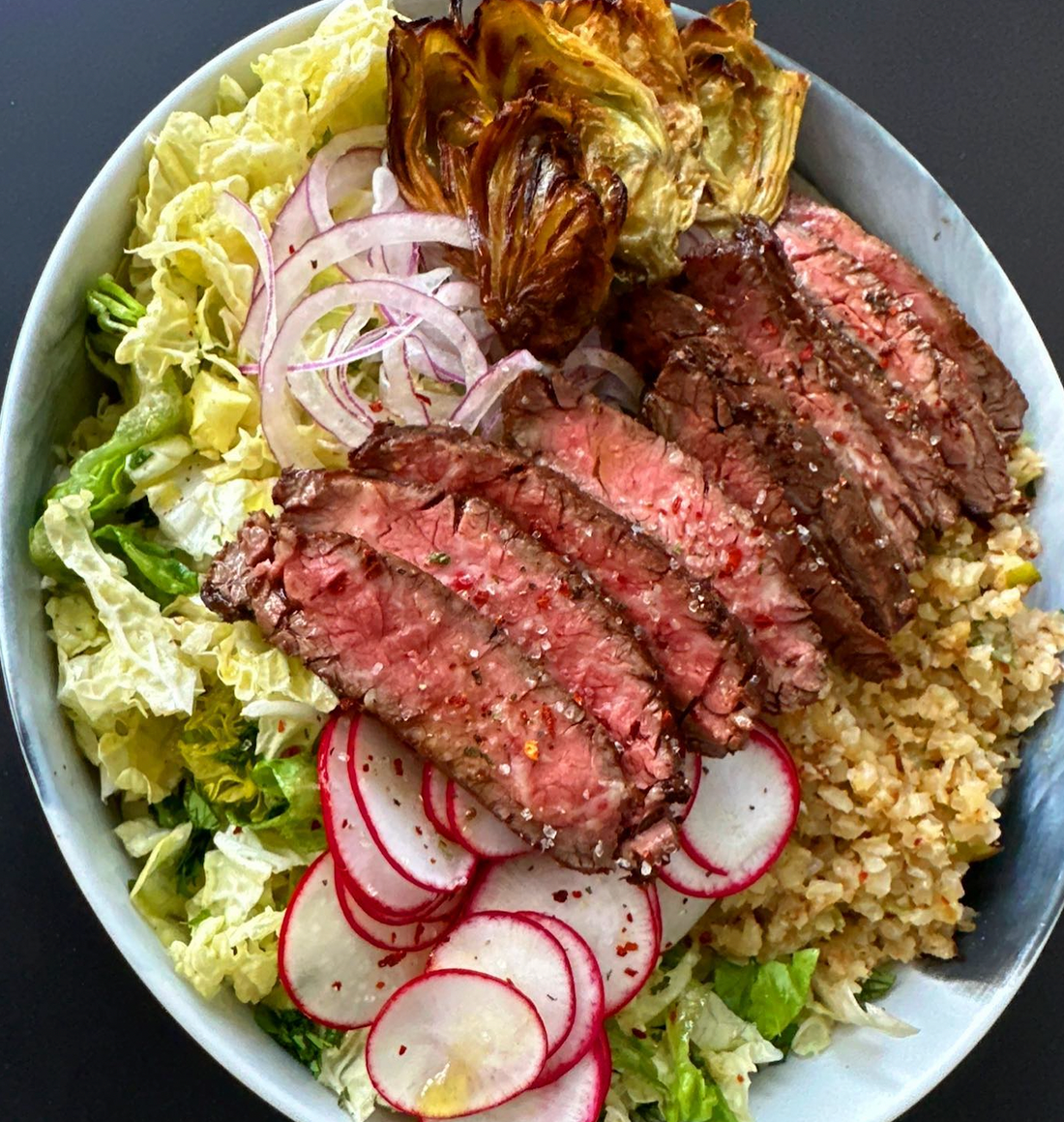 Sliced Grass-Fed Warm Skirt Steak Salad