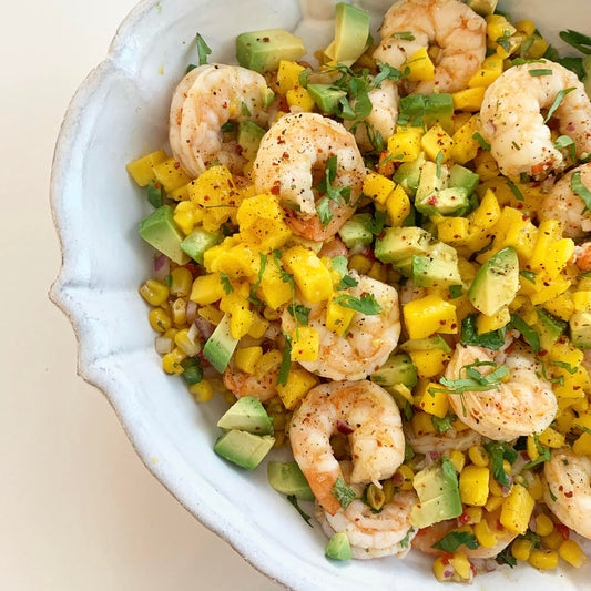 Warm Spicy Shrimp Mango and Avocado Salad