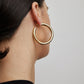  Jennifer Fisher - 1.5'' Samira Baby Hoops on model - Yellow Gold