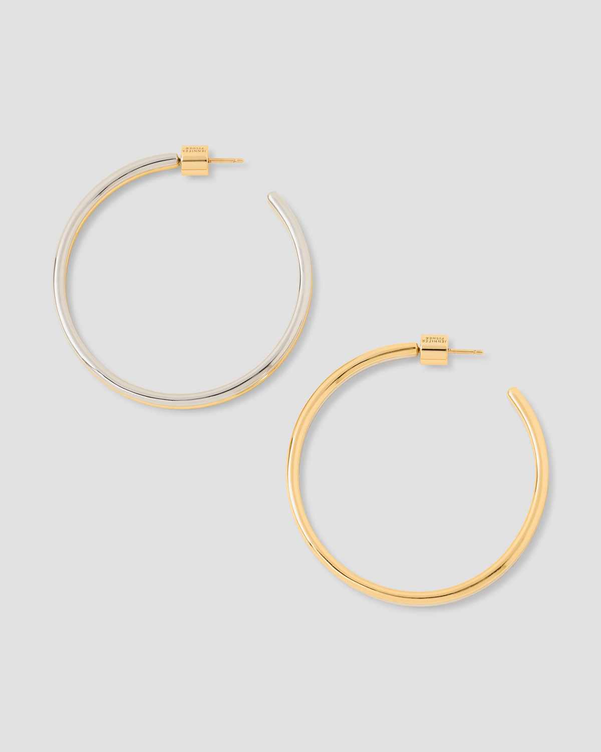 1.5" Two Tone Thread Baby Hoops gold earring - alternate angle | hoop earrings