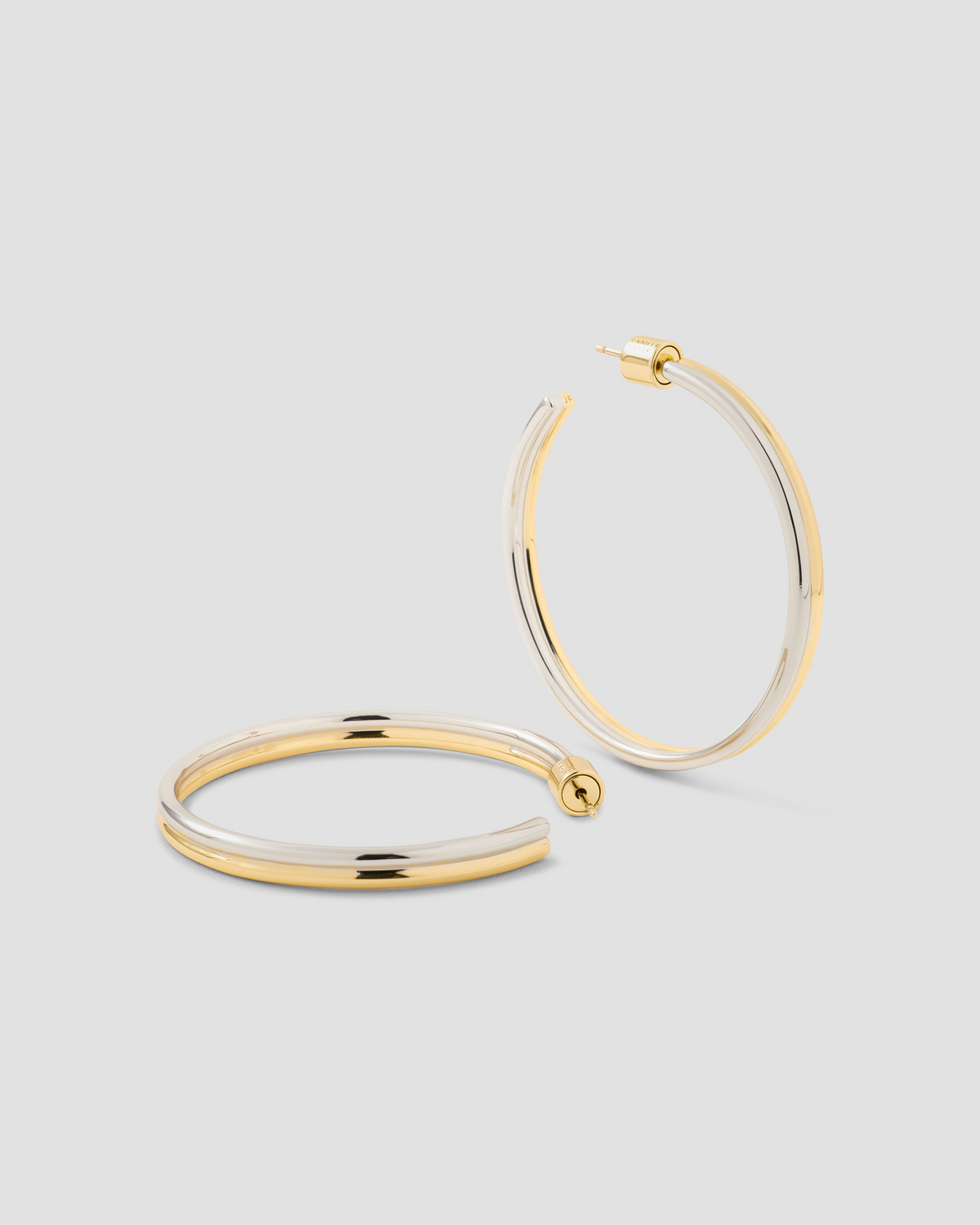 1.5" Two Tone Thread Baby Hoops gold earring - front view | hoop earrings