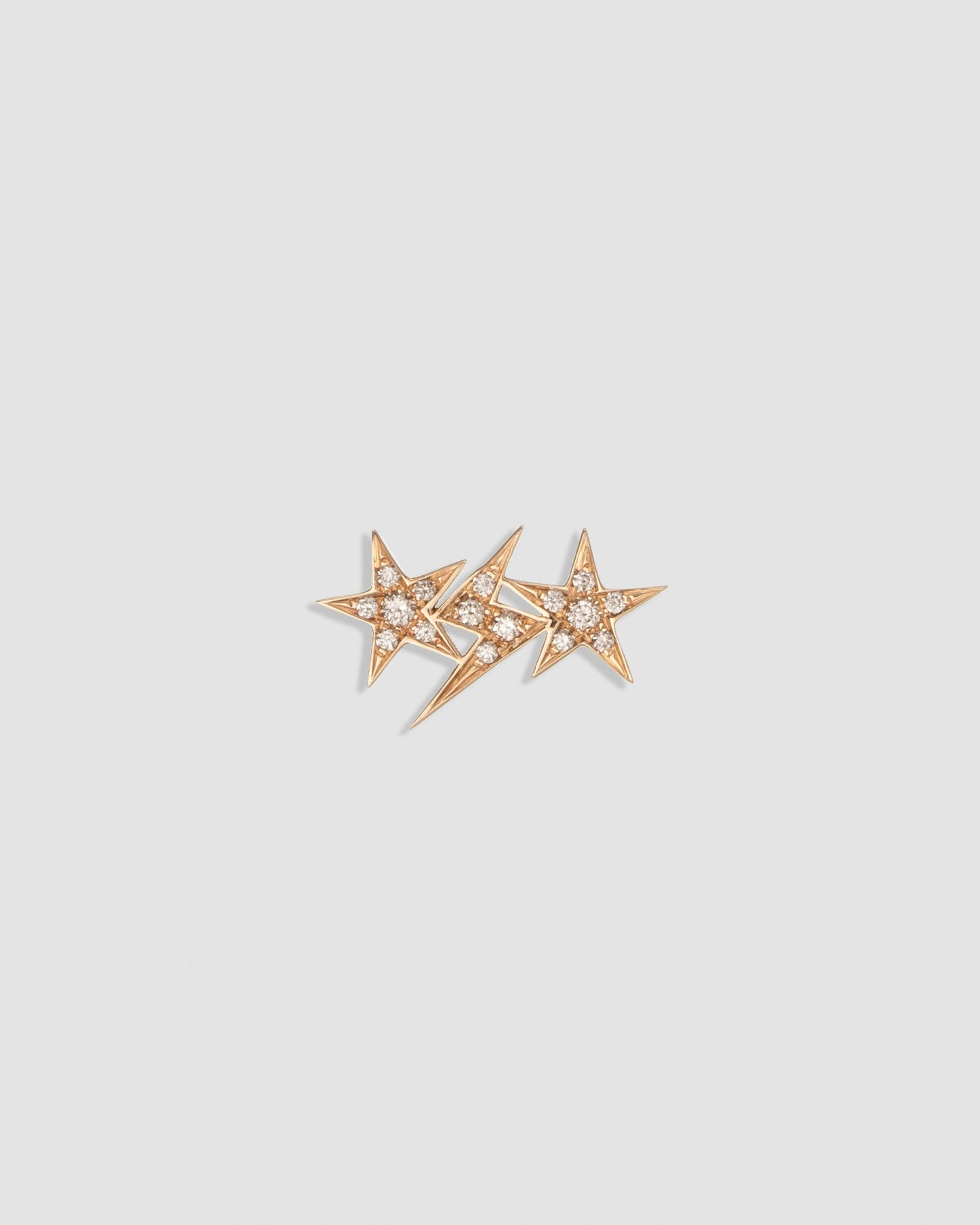 Single Star and Bolt Trio Earring with Pavé White Diamonds in 18K Yellow Gold