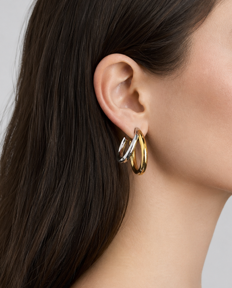 1" Double Lilly Mini Hoops earring - front view | small 14k gold hoop earrings