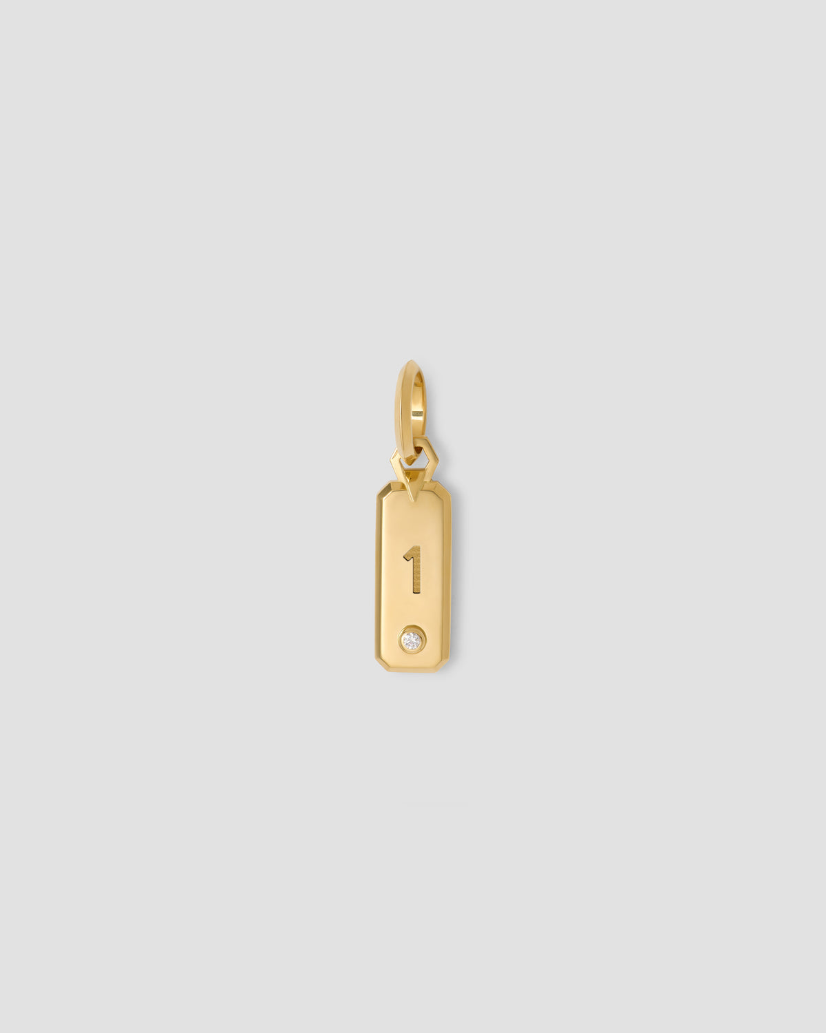 Minimal Block Number Dog Tag in 18K Yellow gold charm - alternate angle | custom charm necklace
