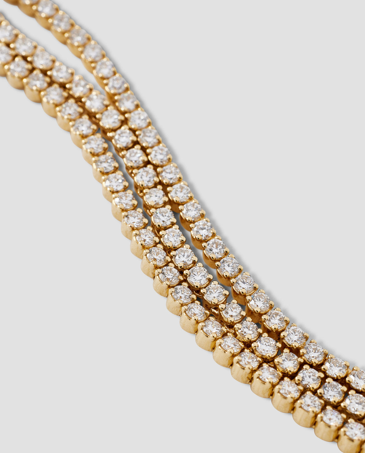 Lab Diamond Round Cut Tennis Necklace gold necklace - styled on model | lab grown diamond necklace