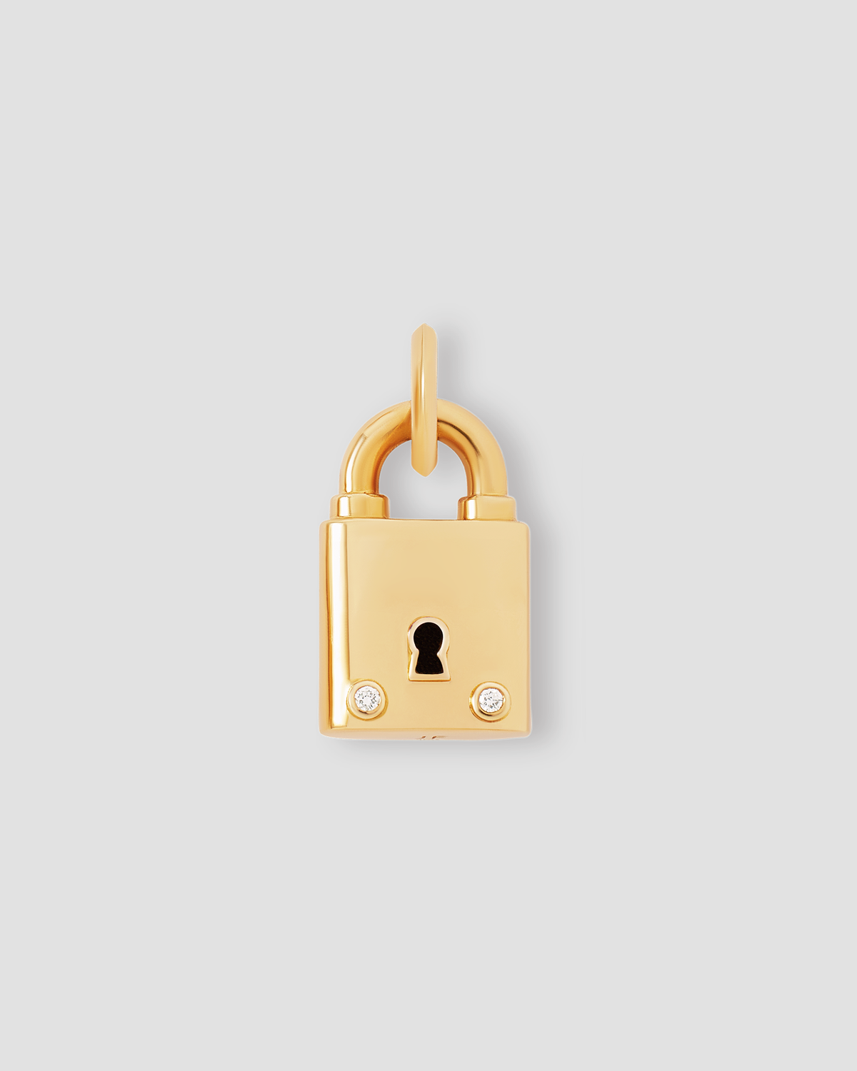 Medium Lock with Two Diamonds gold charm - front view | custom charm necklace
