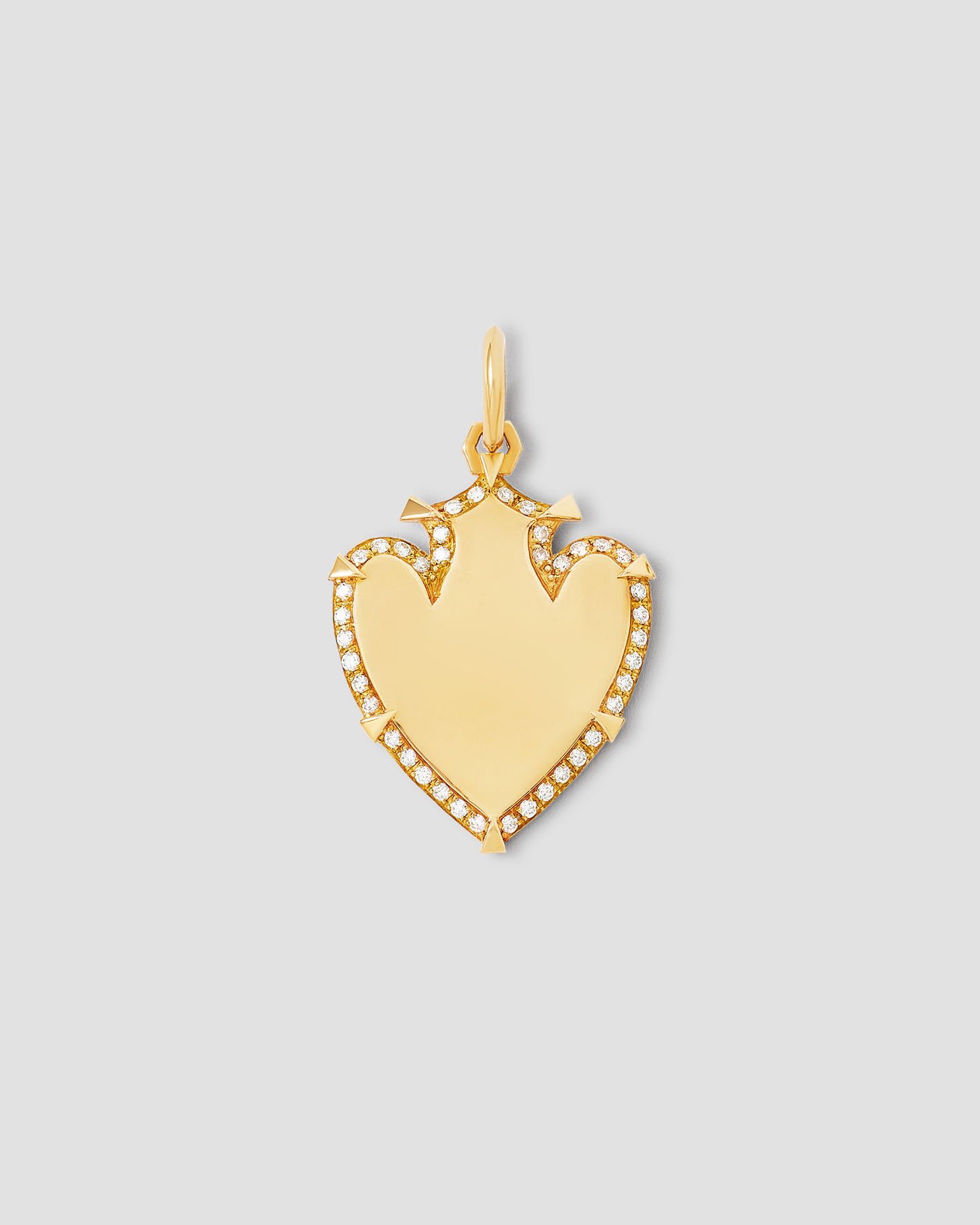 Personalized Heart Shield with Pave White Diamonds in 18K Yellow Gold