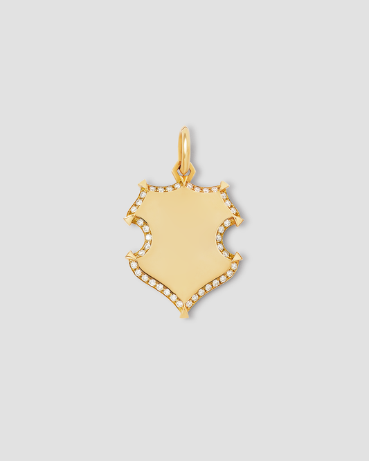 Wave Shield with Pave White Diamonds in 18K Yellow Gold