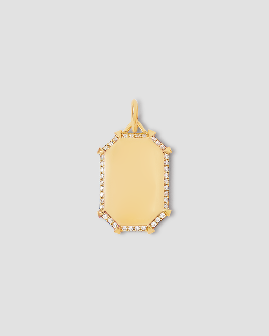 Emerald Shield with Pave White Diamonds in 18K Yellow Gold