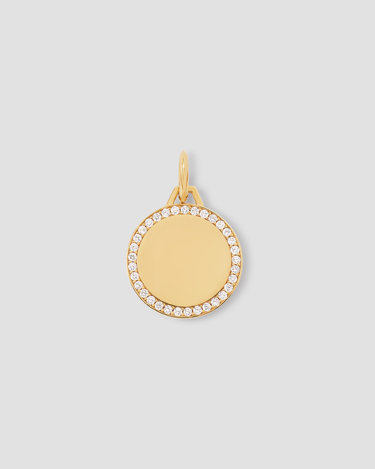 Personalized Small Luxe Circle Charm with Pavé White Diamonds
