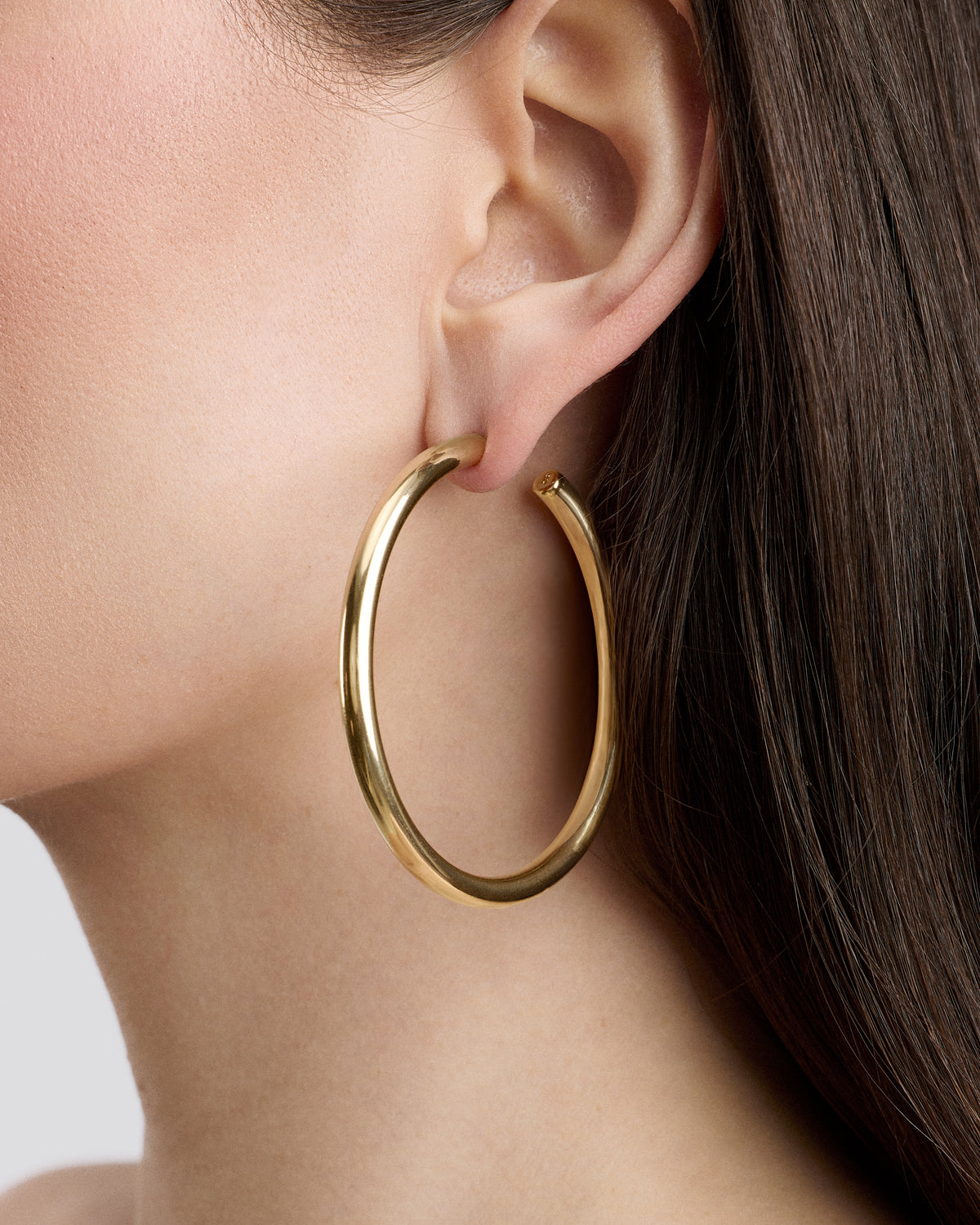 2" Natasha Hoops gold earring - styled on model | hoop earrings