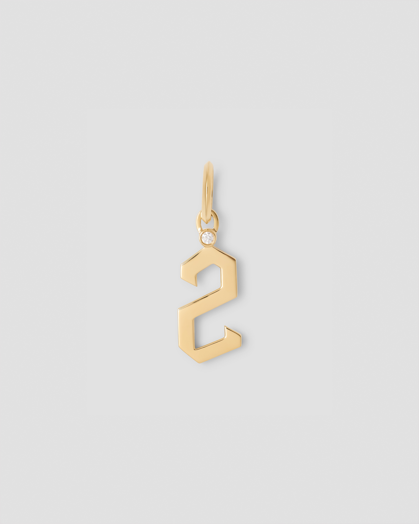 Gothic Number Charm with Diamond in 18K Yellow Gold