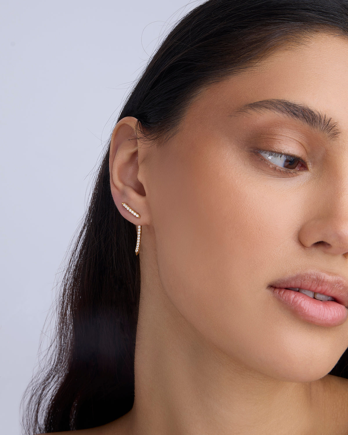 Pavé Diamond Tusk Earring in 18K Yellow Gold 18K gold earring - close-up detail | diamond earrings for women