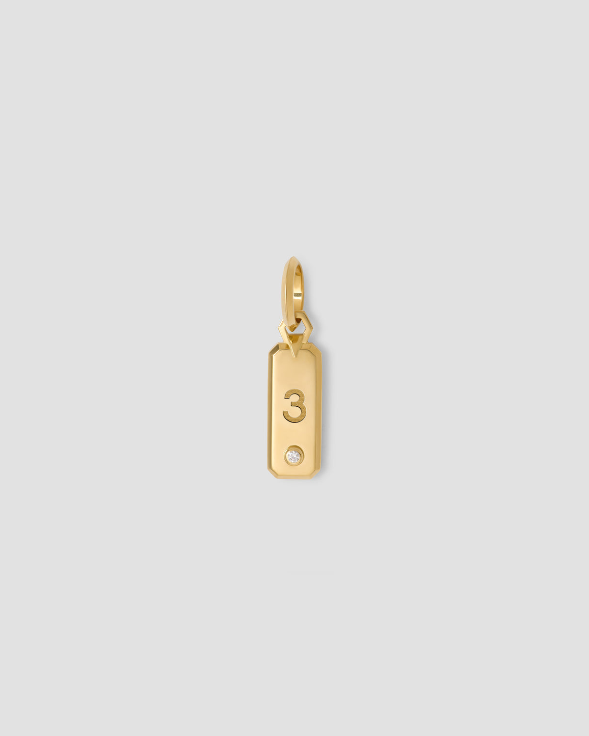 Minimal Block Number Dog Tag in 18K Yellow gold charm - worn look | custom charm necklace
