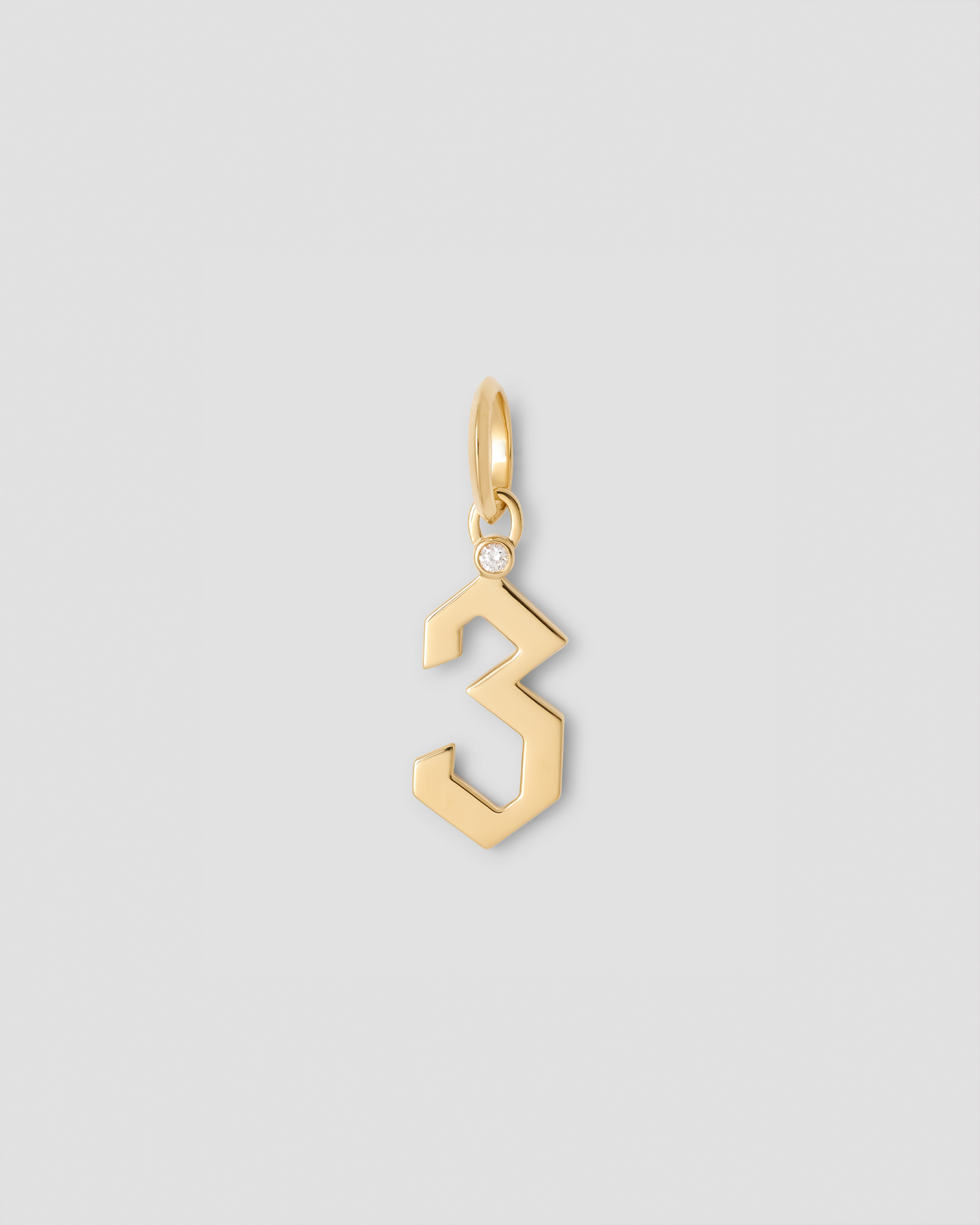 Gothic Number Charm with Diamond in 18K Yellow Gold