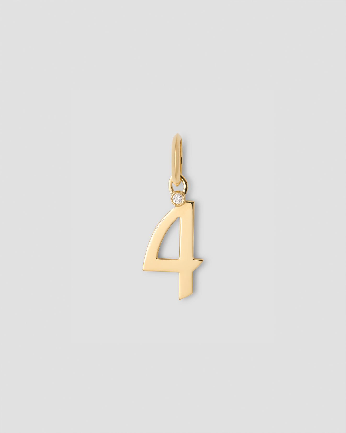 Gothic Number Charm with Diamond in 18K Yellow Gold