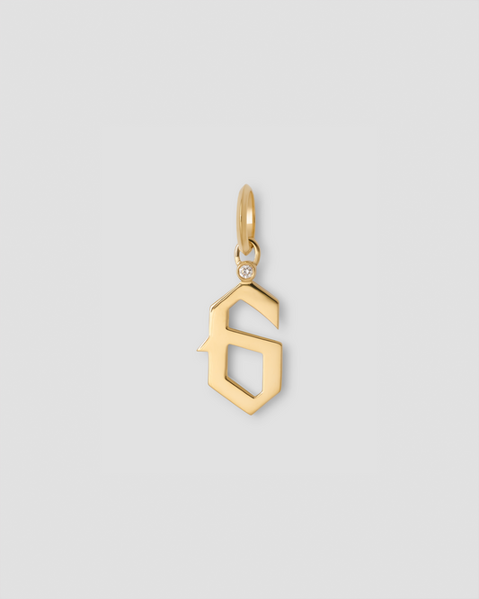 Gothic Number Charm with Diamond in 18K Yellow Gold