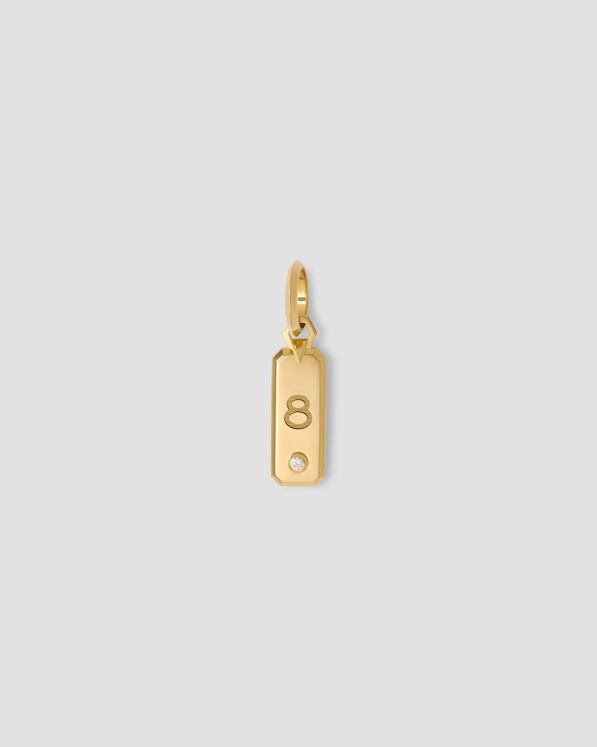 Minimal Block Number Dog Tag in 18K Yellow gold charm - front view | custom charm necklace
