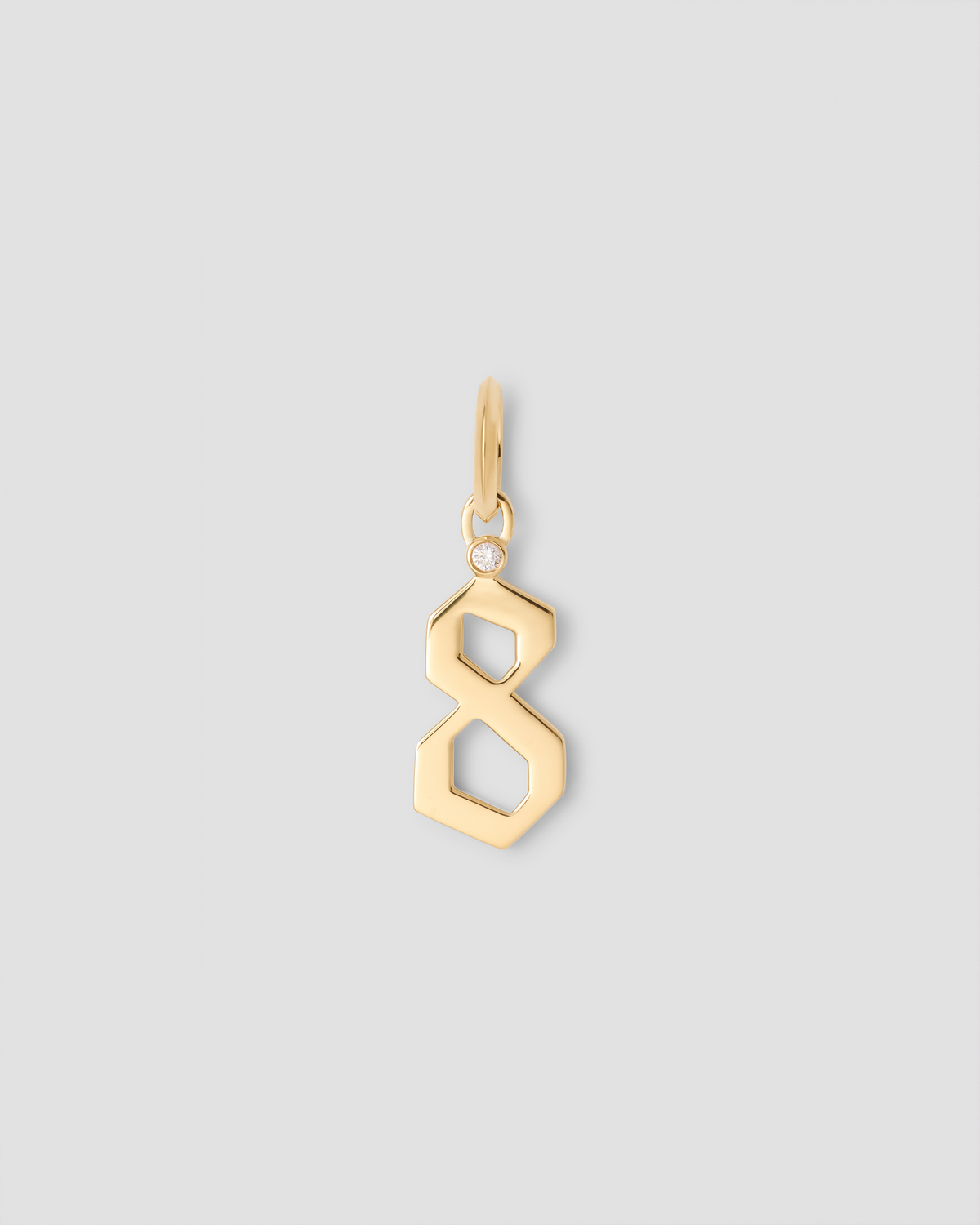 Gothic Number Charm with Diamond in 18K Yellow Gold charm - front view | gold charm necklace