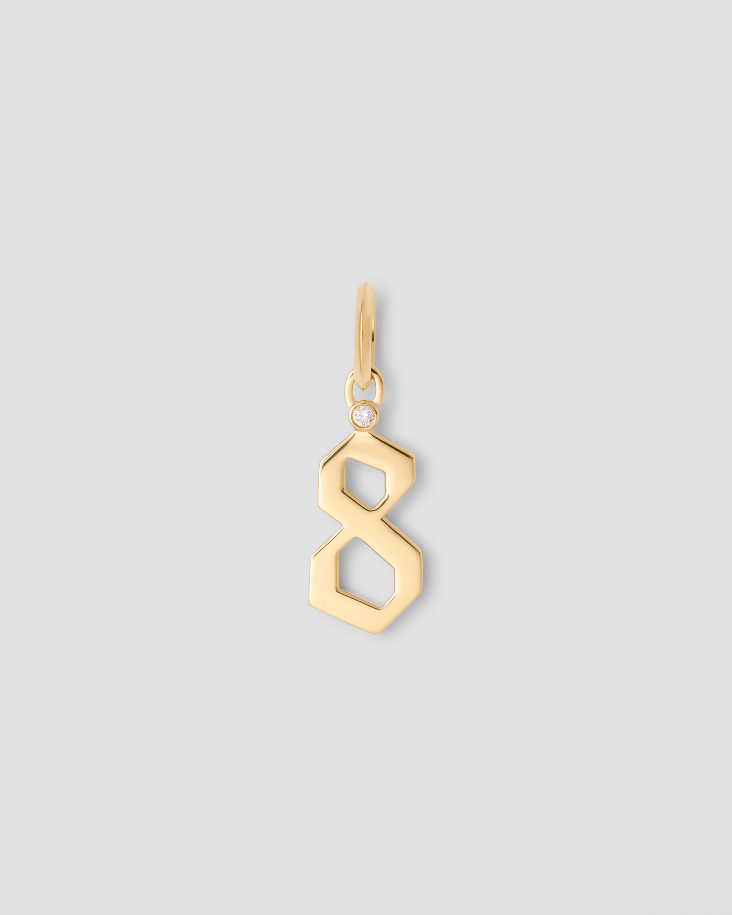 Gothic Number Charm with Diamond in 18K Yellow Gold