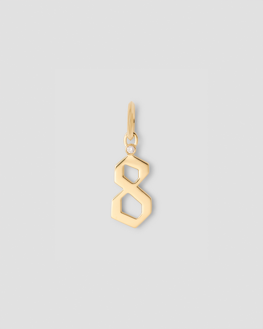 Gothic Number Charm with Diamond in 18K Yellow Gold