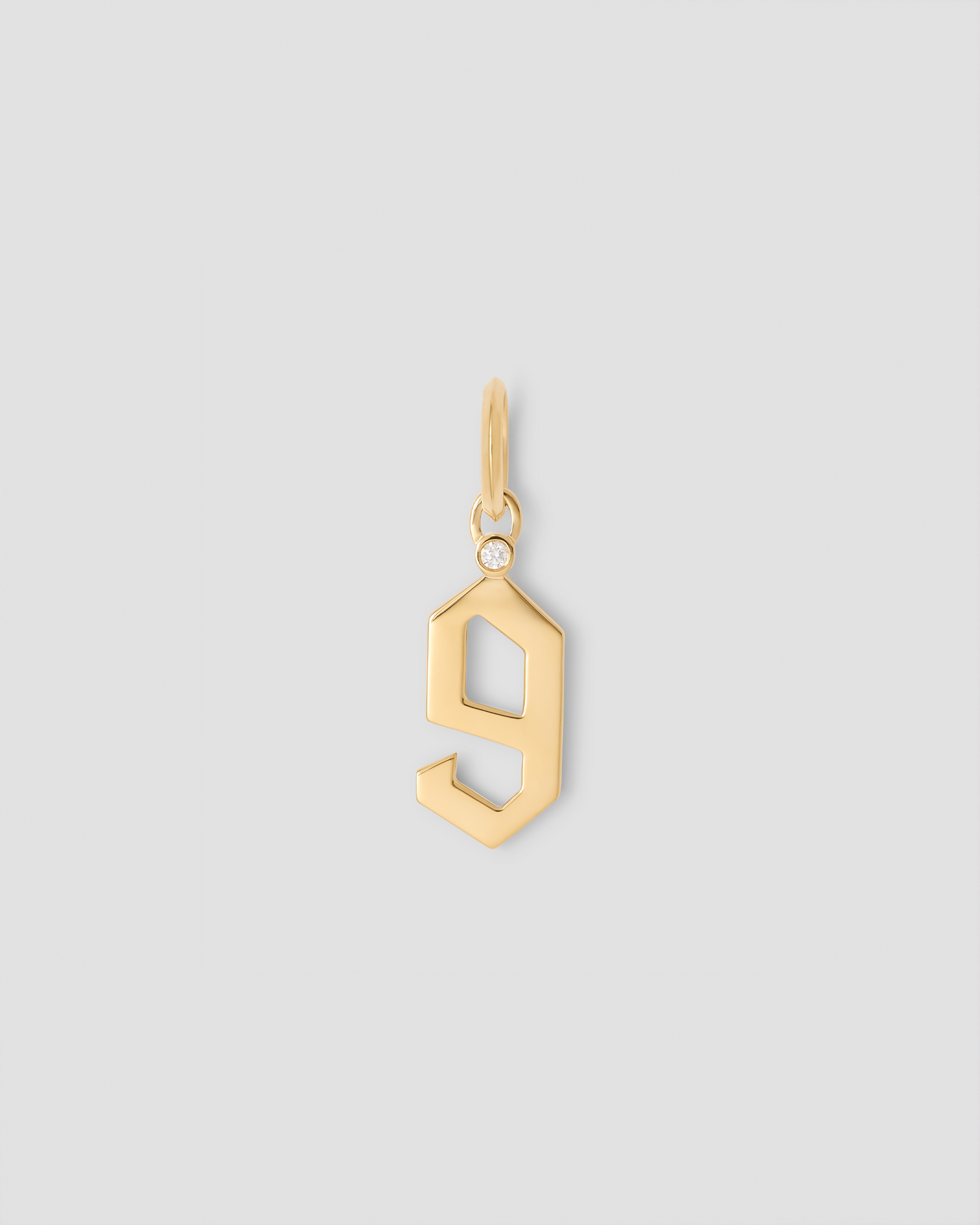 Gothic Number Charm with Diamond in 18K Yellow Gold