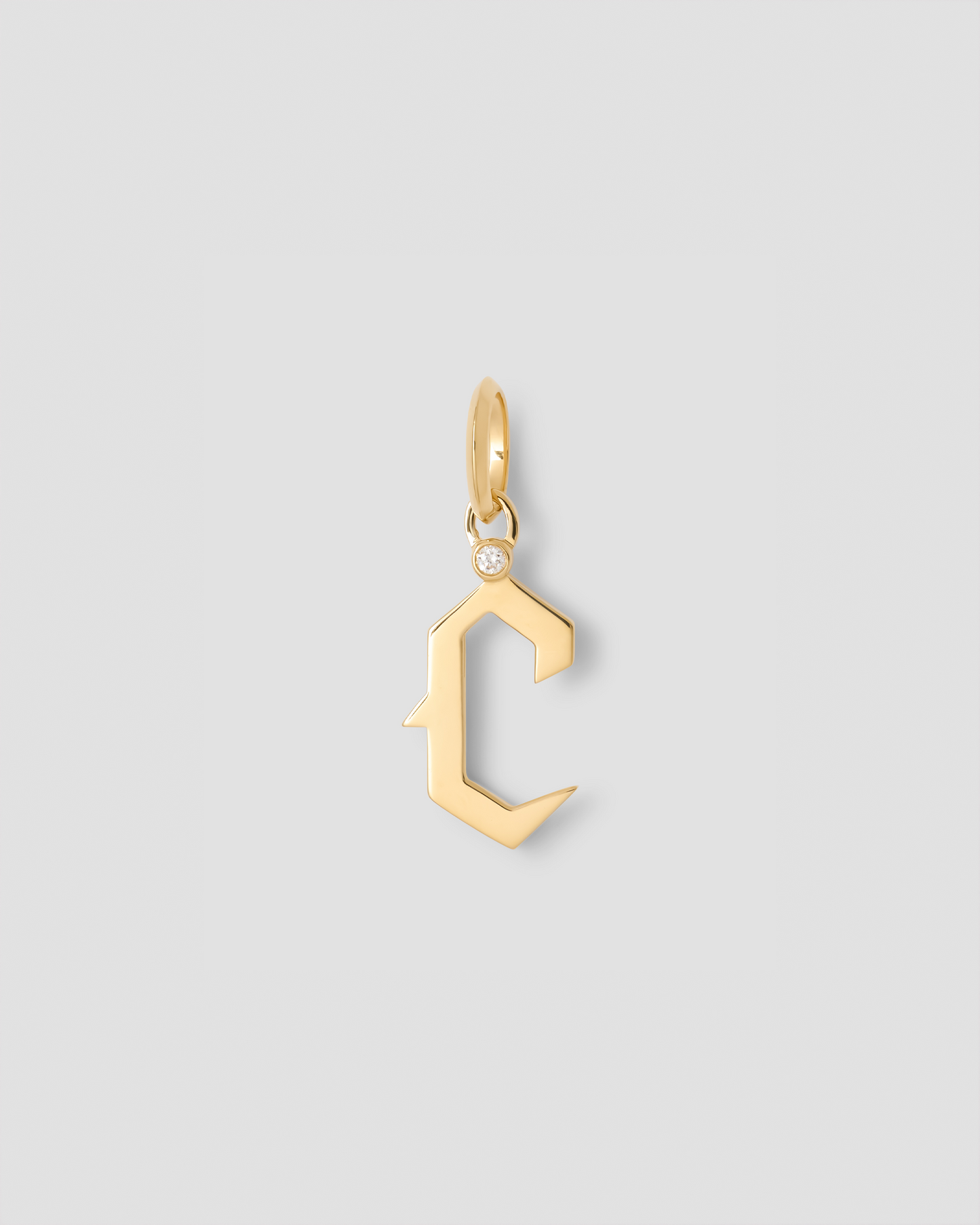Capital Gothic Letter Charm with Diamond in 18K Yellow Gold