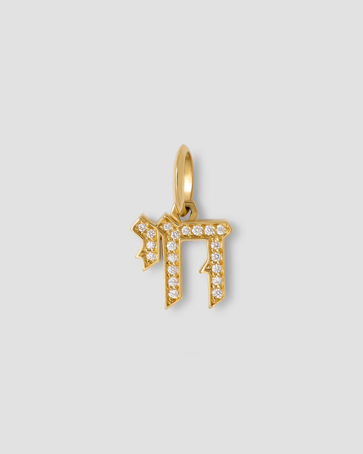 Chai Charm with Pavé White Diamonds charm - front view | gold charm necklace