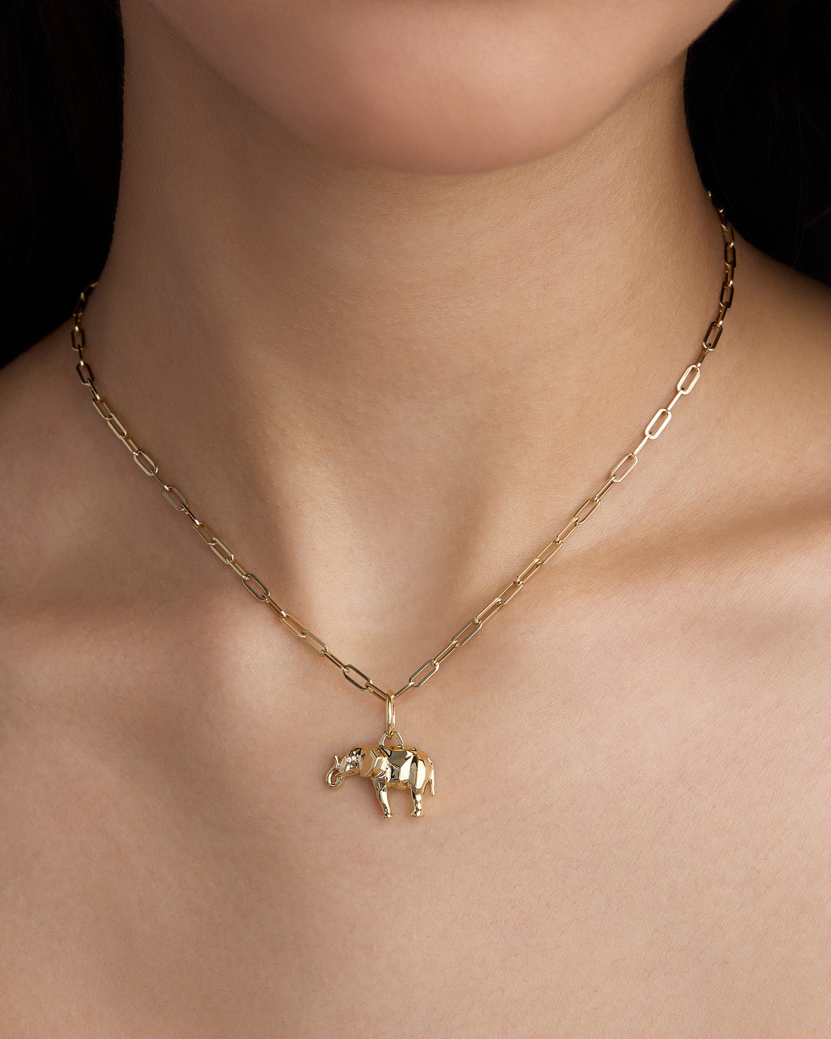 Edgy Elephant in 18K Yellow Gold 18K gold charm - close-up detail | necklace with charms