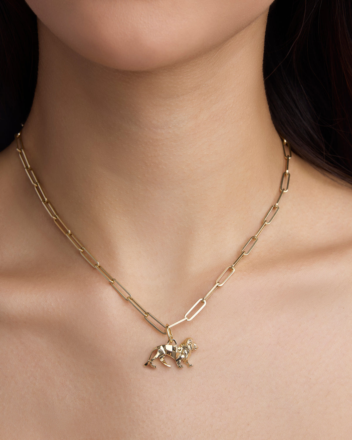 Edgy Lion 18K gold charm - close-up detail | charm necklaces