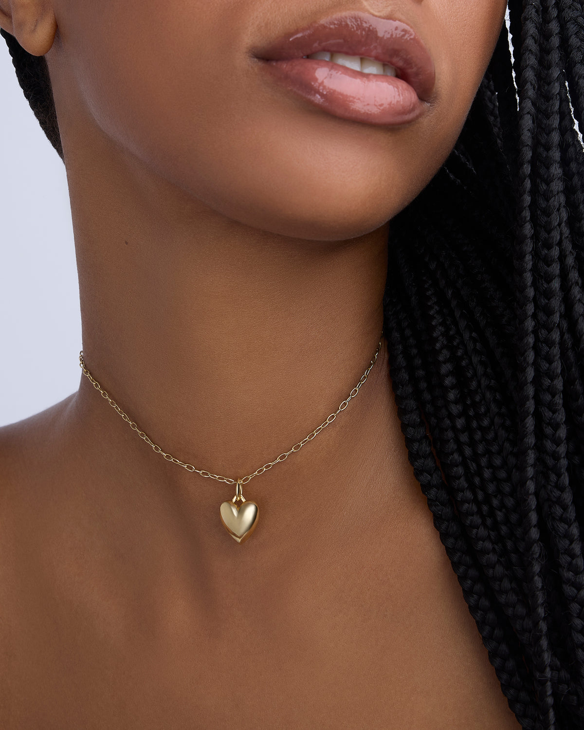 Small Puffy Heart charm - close-up detail | gold charm necklace