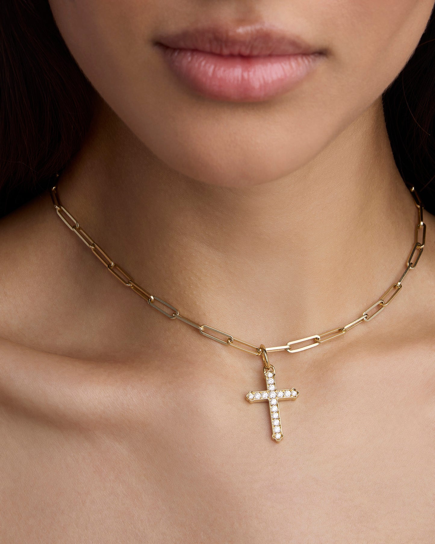Medium Royal Cross with Pavé White Diamonds in 18K Yellow Gold