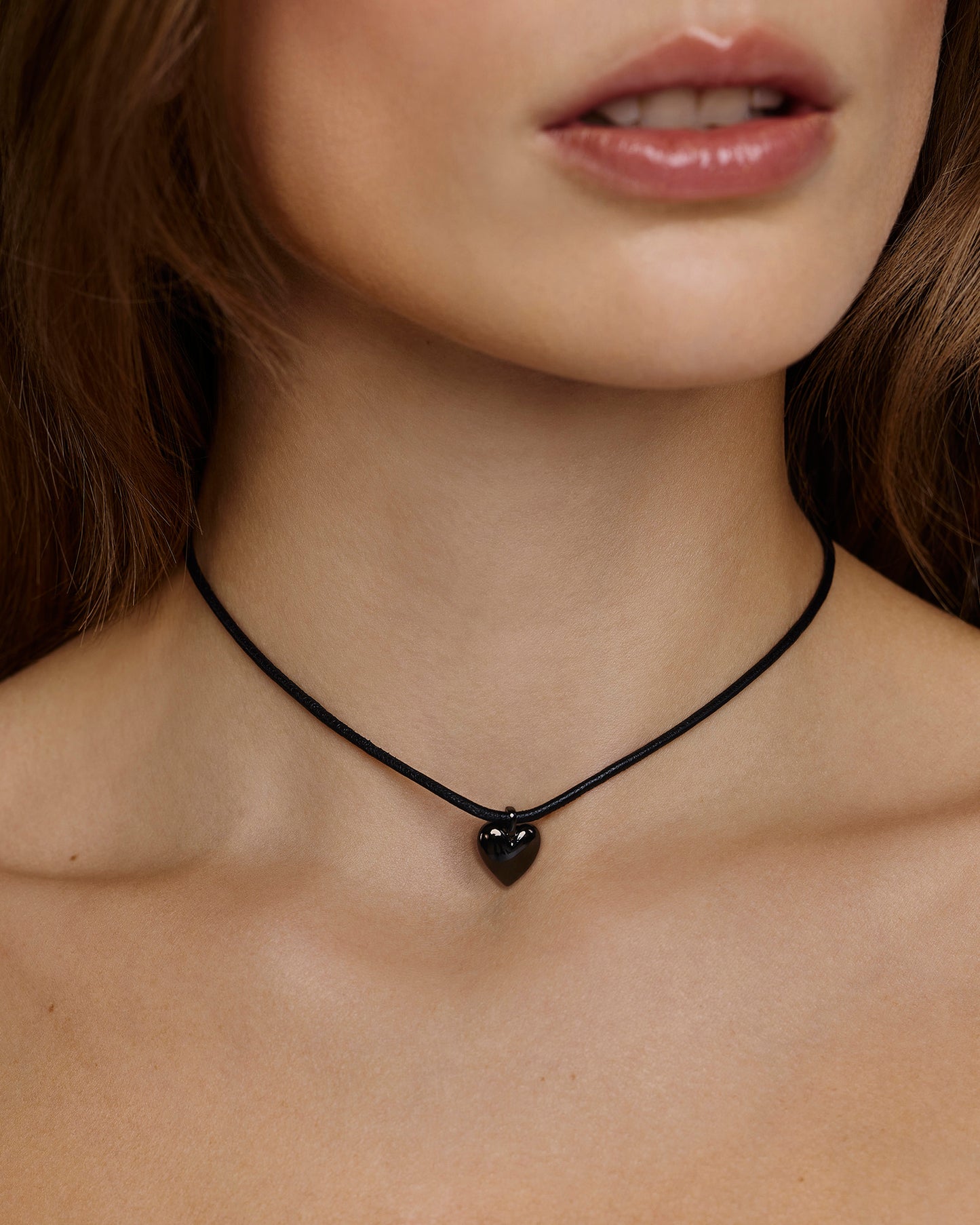 Small Puffy Heart Leather Cord Necklace